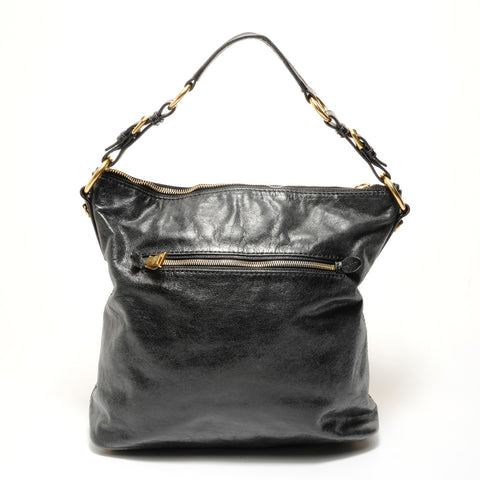 PRADA leather logo Shoulder Bag black WS27970