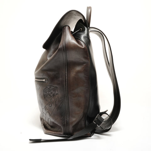 BERLUTI Time Off Scritto Swipe Leather Backpack  Daypack Brown WS27988