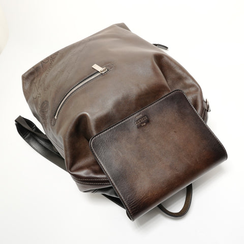 BERLUTI Time Off Scritto Swipe Leather Backpack  Daypack Brown WS27988