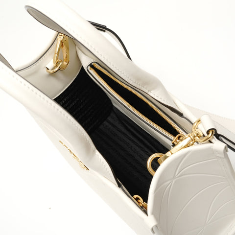 PRADA Symbol Topstitch Handbag white WS27991