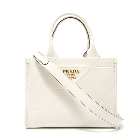 PRADA Symbol Topstitch Handbag white WS27991