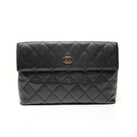 CHANEL Series 7 Caviar Skin Matelass Metal Gold Shoulder Bag black WS27995