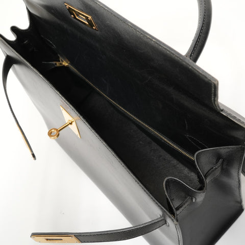HERMES Kelly 35 Box Calf Leather, � B stamp, 1998 Handbag black WS28001