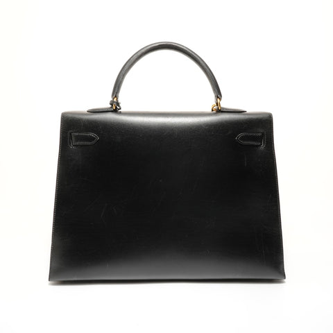 HERMES Kelly 35 Box Calf Leather, � B stamp, 1998 Handbag black WS28001
