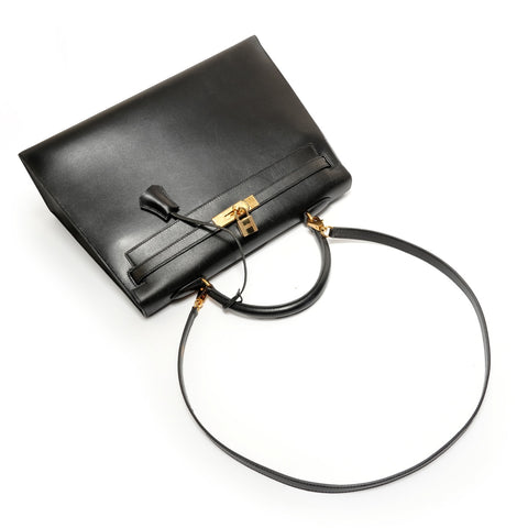 HERMES Kelly 35 Box Calf Leather, � B stamp, 1998 Handbag black WS28001