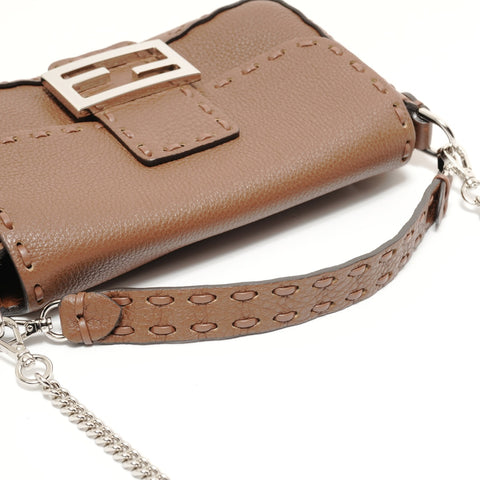 FENDI Mamma Baguette Leather 2-way Shoulder Bag Brown WS28016