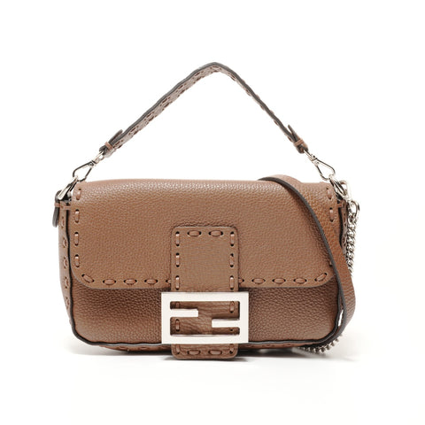 FENDI Mamma Baguette Leather 2-way Shoulder Bag Brown WS28016