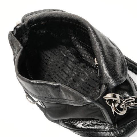 PRADA Chain Shoulder Bag Nylon Leather Shoulder Bag black WS28026