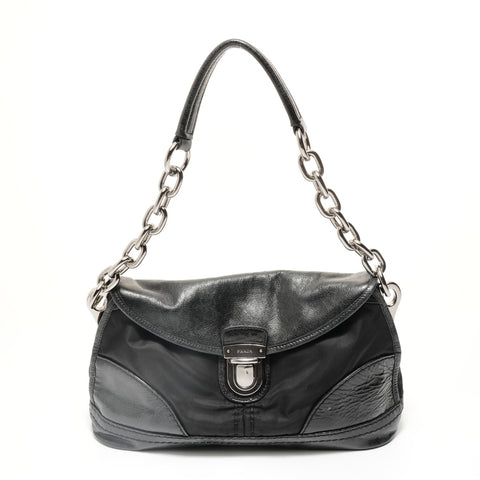 PRADA Chain Shoulder Bag Nylon Leather Shoulder Bag black WS28026