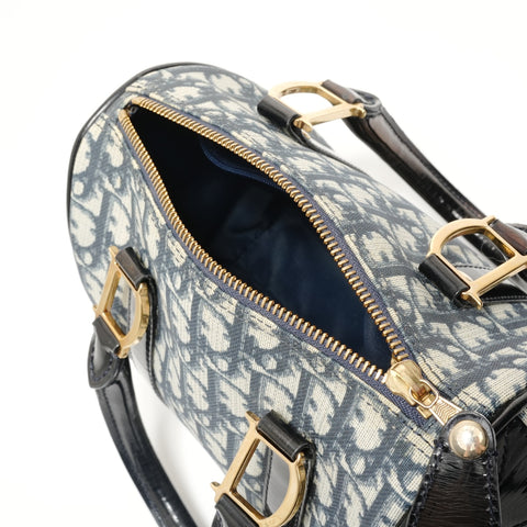 Christian Dior Trotter Mini Boston Metal Gold Handbag Navy WS28028