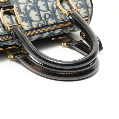 Christian Dior Trotter Mini Boston Metal Gold Handbag Navy WS28028