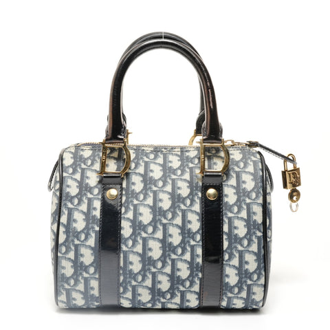 Christian Dior Trotter Mini Boston Metal Gold Handbag Navy WS28028