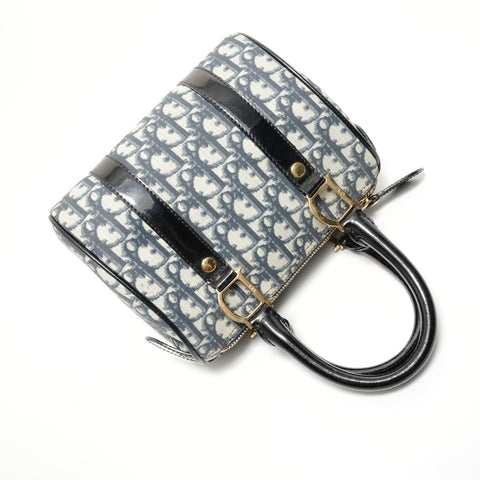 Christian Dior Trotter Mini Boston Metal Gold Handbag Navy WS28028