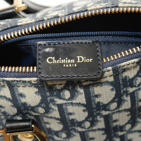 Christian Dior Trotter Mini Boston Metal Gold Handbag Navy WS28028