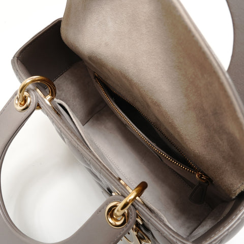 Christian Dior Lambskin 2-way Lady Dior Cannage Handbag gray WS28036
