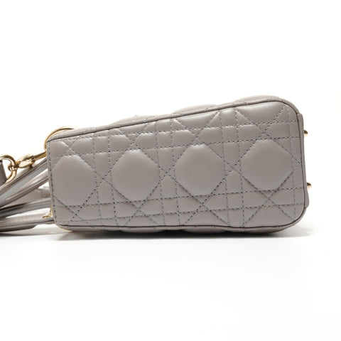 Christian Dior Lambskin 2-way Lady Dior Cannage Handbag gray WS28036