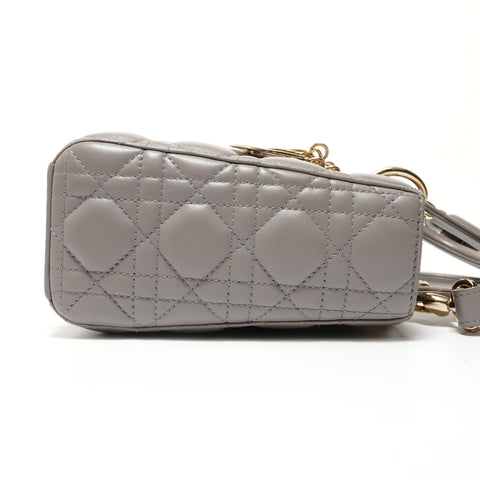 Christian Dior Lambskin 2-way Lady Dior Cannage Handbag gray WS28036