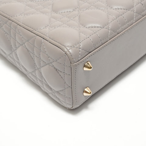 Christian Dior Lambskin 2-way Lady Dior Cannage Handbag gray WS28036