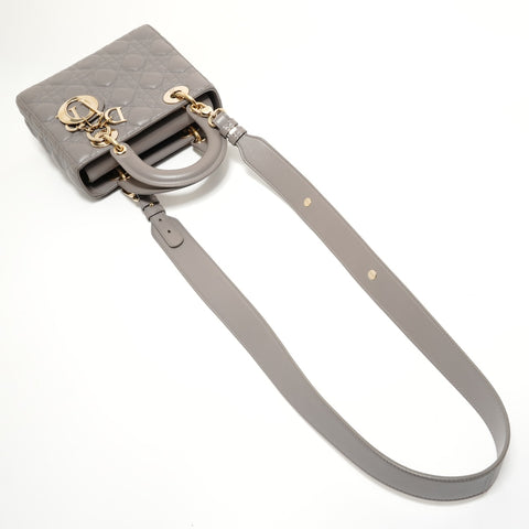 Christian Dior Lambskin 2-way Lady Dior Cannage Handbag gray WS28036