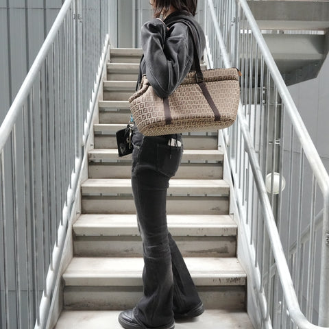 FENDI Zucchino Pet Carrier Bag Shoulder Bag Brown WS28037