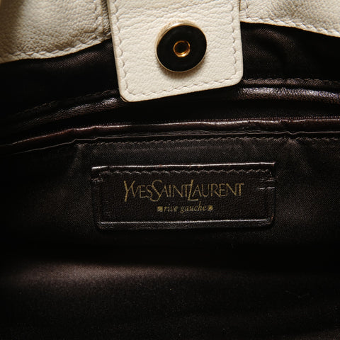 YVES SAINT LAURENT Leather YSL logo charm Saharienne Shoulder Bag white WS28039