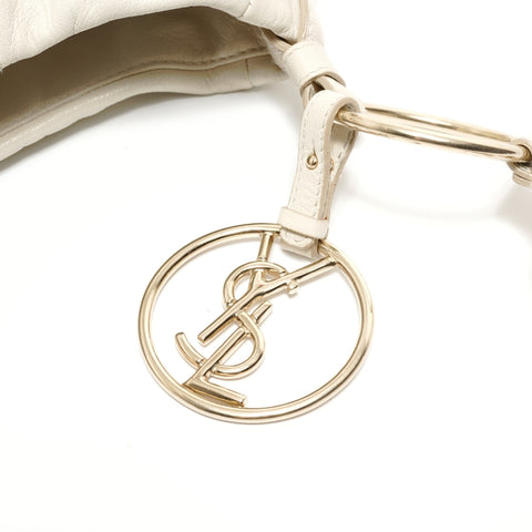 YVES SAINT LAURENT Leather YSL logo charm Saharienne Shoulder Bag white WS28039