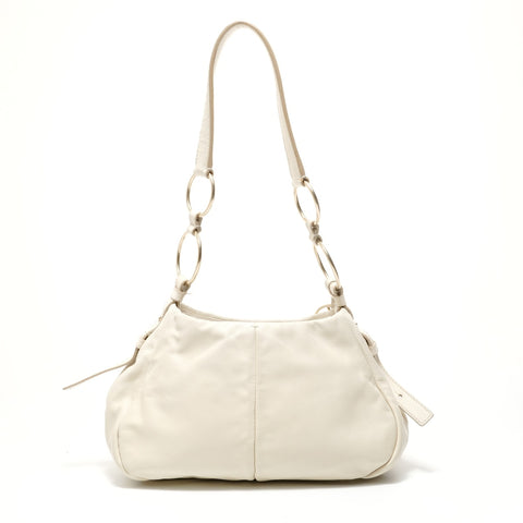 YVES SAINT LAURENT Leather YSL logo charm Saharienne Shoulder Bag white WS28039