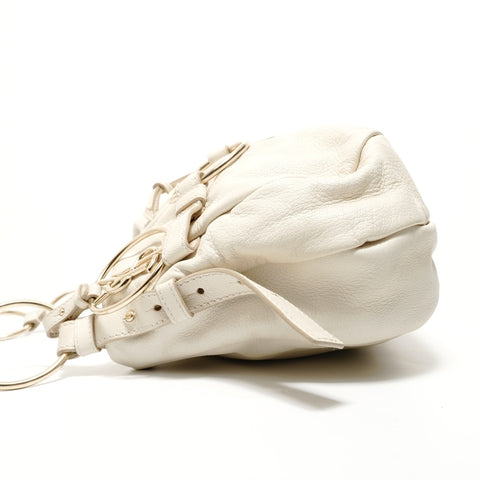 YVES SAINT LAURENT Leather YSL logo charm Saharienne Shoulder Bag white WS28039