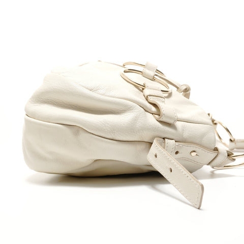 YVES SAINT LAURENT Leather YSL logo charm Saharienne Shoulder Bag white WS28039