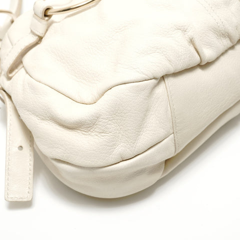 YVES SAINT LAURENT Leather YSL logo charm Saharienne Shoulder Bag white WS28039