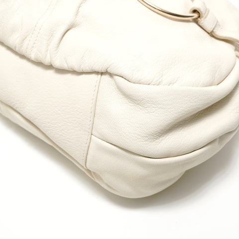 YVES SAINT LAURENT Leather YSL logo charm Saharienne Shoulder Bag white WS28039
