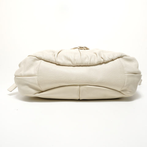 YVES SAINT LAURENT Leather YSL logo charm Saharienne Shoulder Bag white WS28039