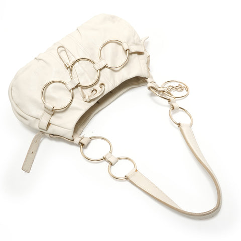 YVES SAINT LAURENT Leather YSL logo charm Saharienne Shoulder Bag white WS28039