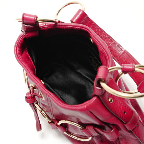 YVES SAINT LAURENT Leather YSL logo charm Saharienne Shoulder Bag Red WS28040