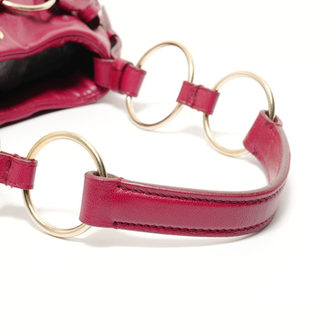 YVES SAINT LAURENT Leather YSL logo charm Saharienne Shoulder Bag Red WS28040