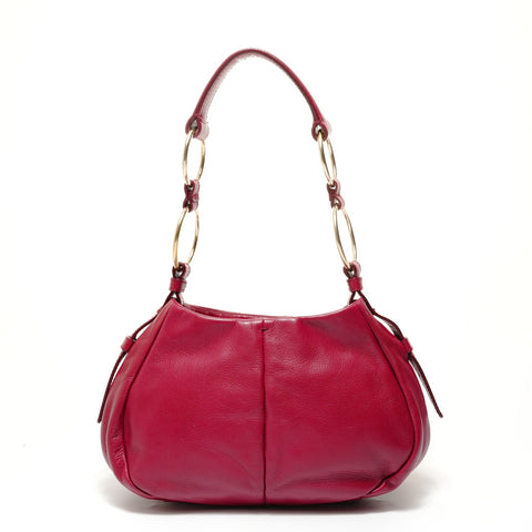 YVES SAINT LAURENT Leather YSL logo charm Saharienne Shoulder Bag Red WS28040