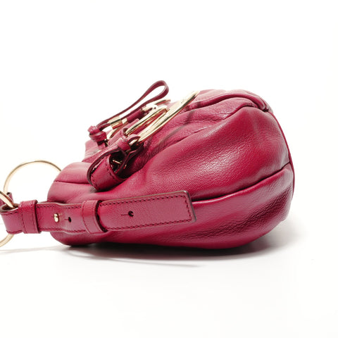 YVES SAINT LAURENT Leather YSL logo charm Saharienne Shoulder Bag Red WS28040