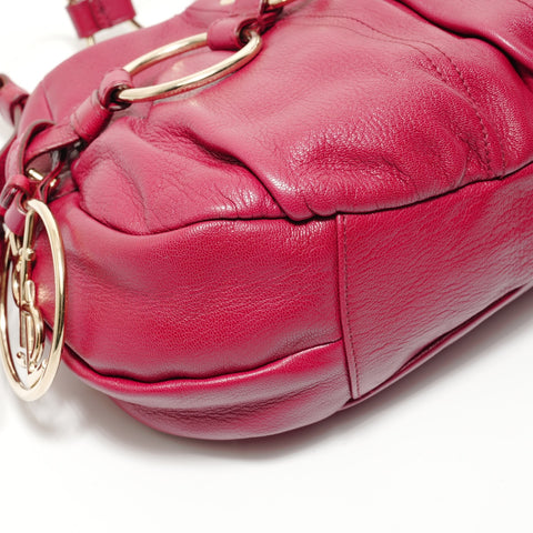 YVES SAINT LAURENT Leather YSL logo charm Saharienne Shoulder Bag Red WS28040
