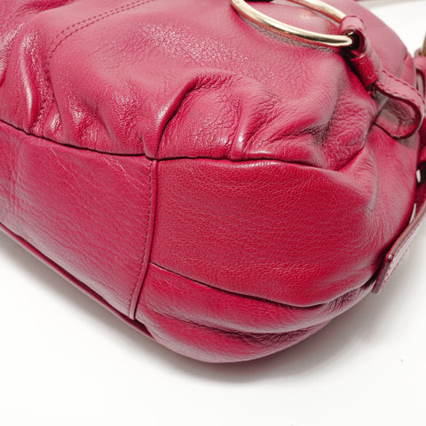 YVES SAINT LAURENT Leather YSL logo charm Saharienne Shoulder Bag Red WS28040