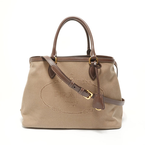 PRADA Jacquard logo Handbag beige WS28047