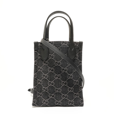 GUCCI GG Denim Mini Tote Handbag black WS28051