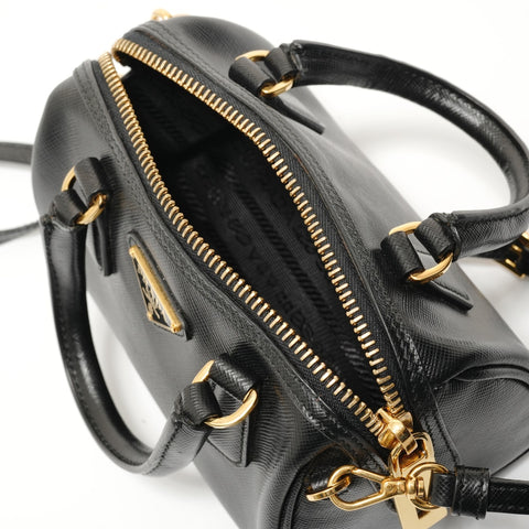 PRADA Saffiano Mini 2WAY Gold Metal Handbag black WS28067