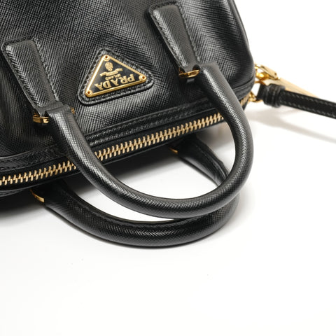 PRADA Saffiano Mini 2WAY Gold Metal Handbag black WS28067