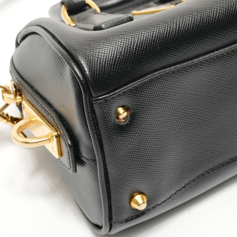 PRADA Saffiano Mini 2WAY Gold Metal Handbag black WS28067