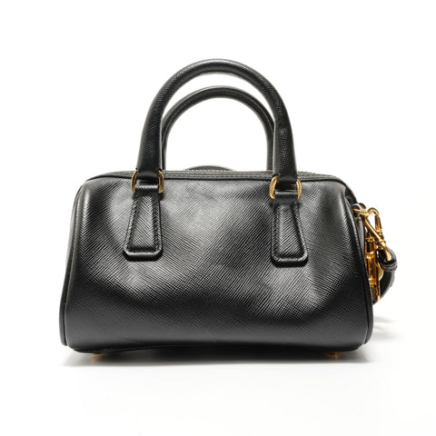 PRADA Saffiano Mini 2WAY Gold Metal Handbag black WS28067