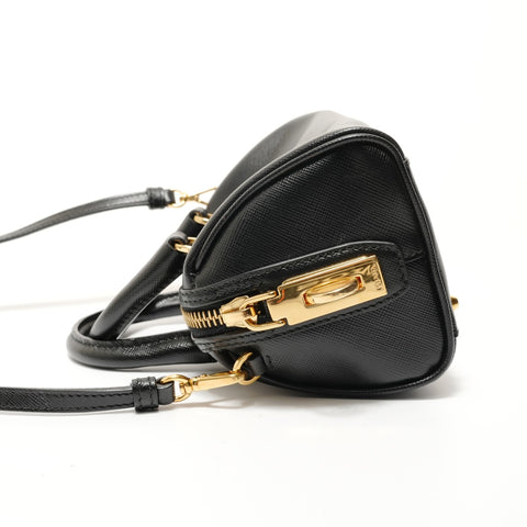PRADA Saffiano Mini 2WAY Gold Metal Handbag black WS28067