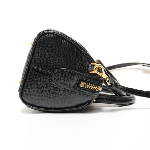 PRADA Saffiano Mini 2WAY Gold Metal Handbag black WS28067