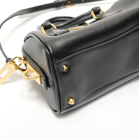 PRADA Saffiano Mini 2WAY Gold Metal Handbag black WS28067
