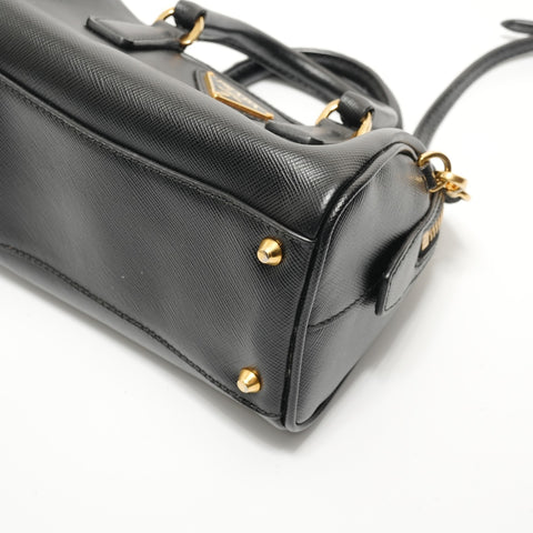 PRADA Saffiano Mini 2WAY Gold Metal Handbag black WS28067