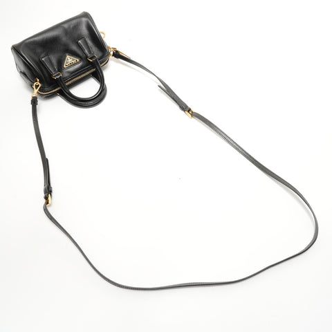 PRADA Saffiano Mini 2WAY Gold Metal Handbag black WS28067